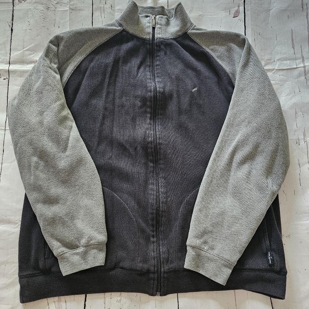 Daniel Hechter Men's Dark Blue And Gray Zip Up Thick Sweatshirt Size Large